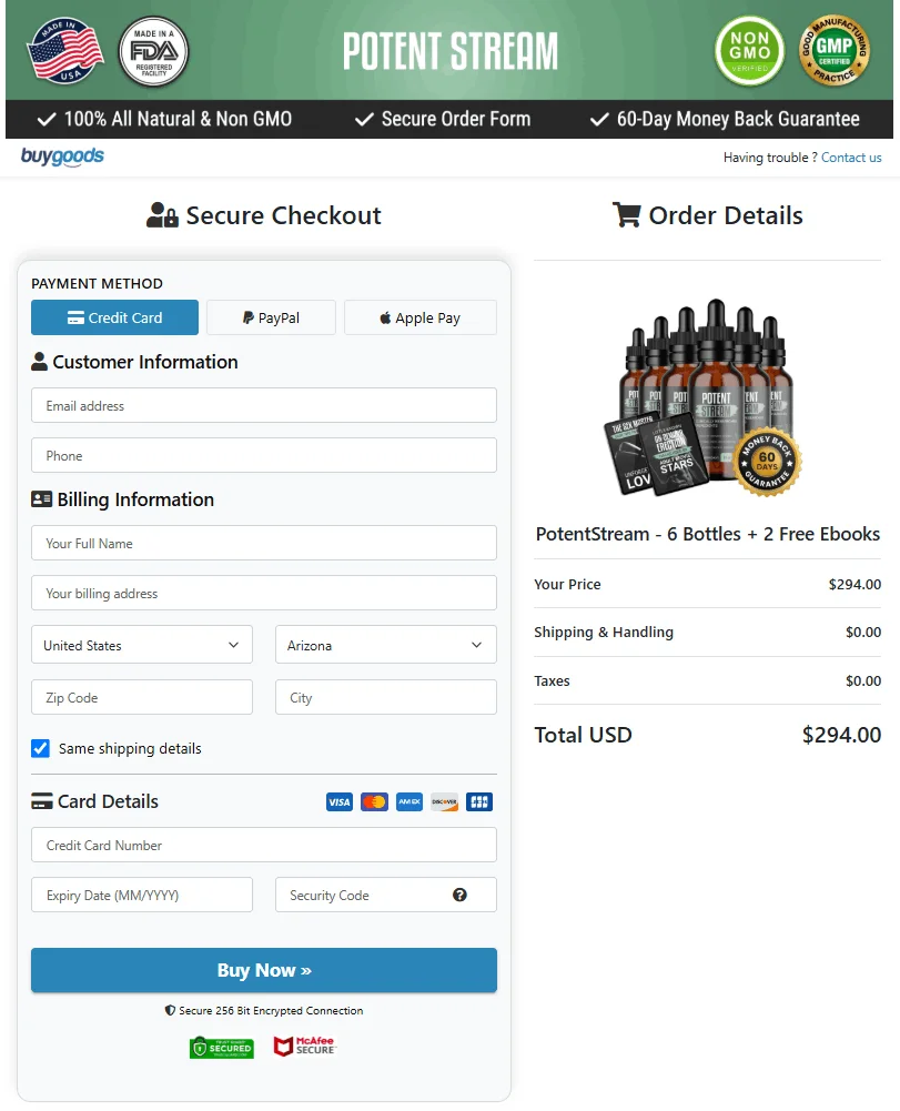 PotentStream Checkout page